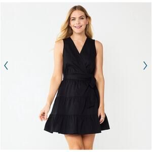 NEW‎ NWT Nine West Large Tiered Sleeveless Black V-Neck Wrap Midi Dress Cotton